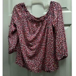 Michael Kors Women's Size XL Black White Pink Ditsy Floral Off-Shoulder Top